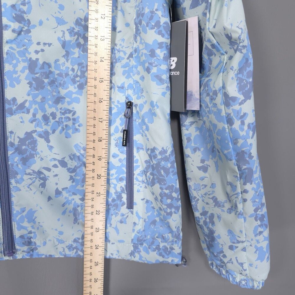 NEW BALANCE Women’s New Active Hoodie SMALL Windbreaker Floral Blue Jacket - Picture 5 of 13